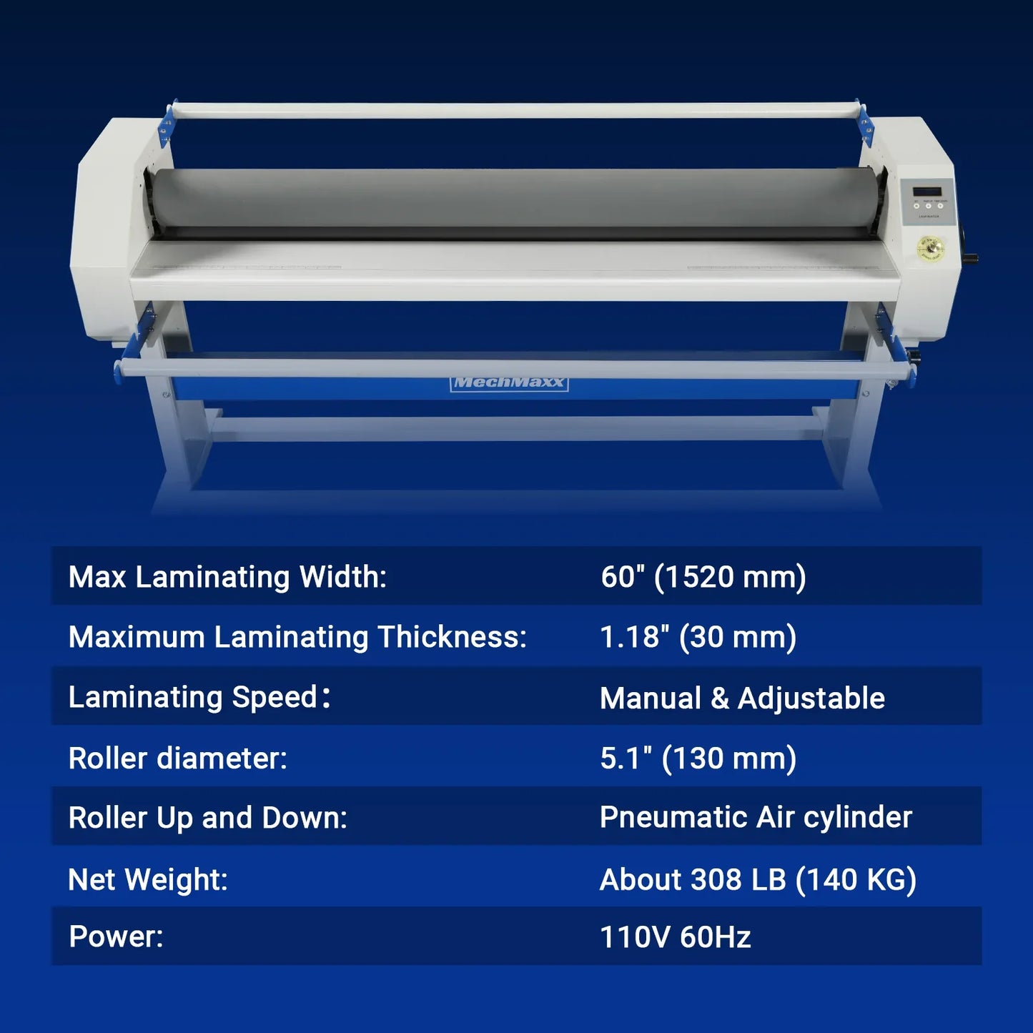 MechMaxx 1600-C2 Laminator 63" Wide Format Pneumatic Manual Cold Laminating Machine Portable Stand Included New