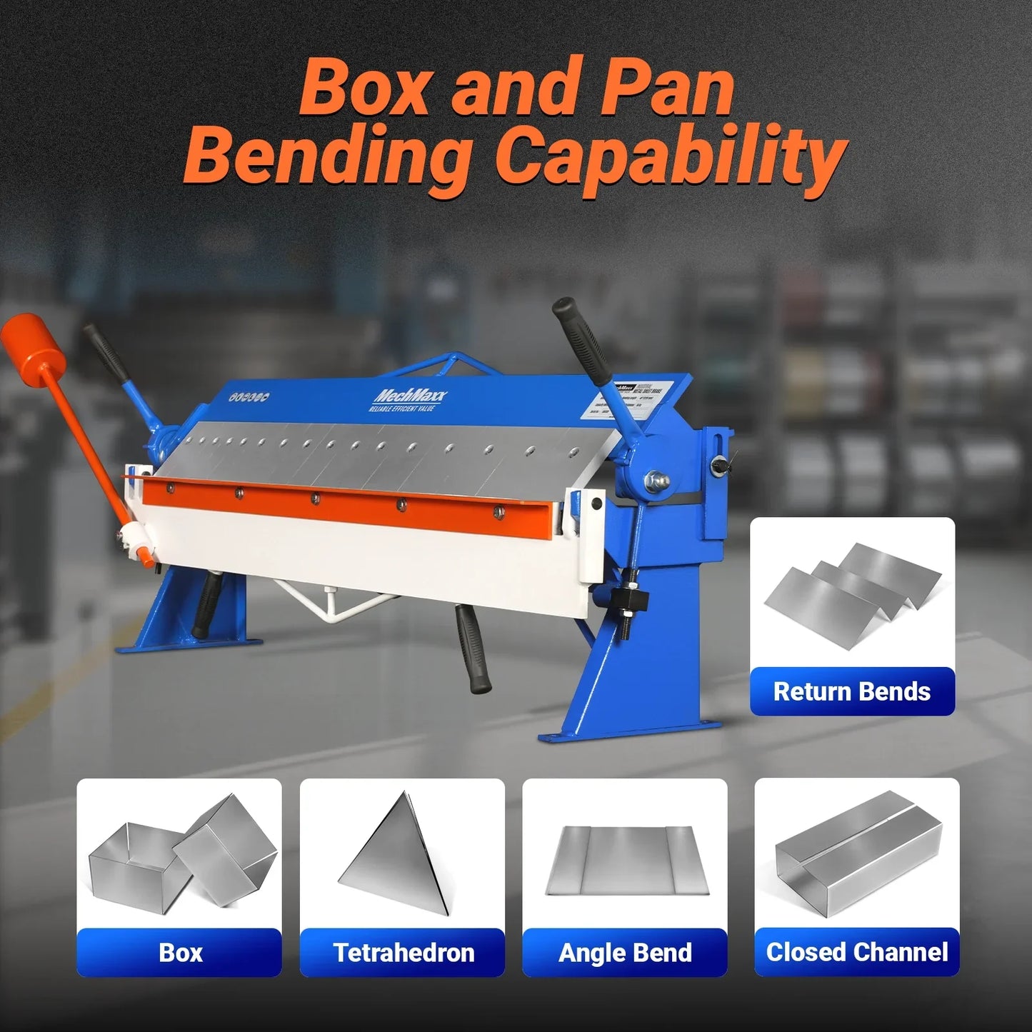 MechMaxx PB4816 Pan and Box Brake 48" Manual 16 Gauge Mild Steel Capacity 135° Bending Angle 16 Precision Fingers New