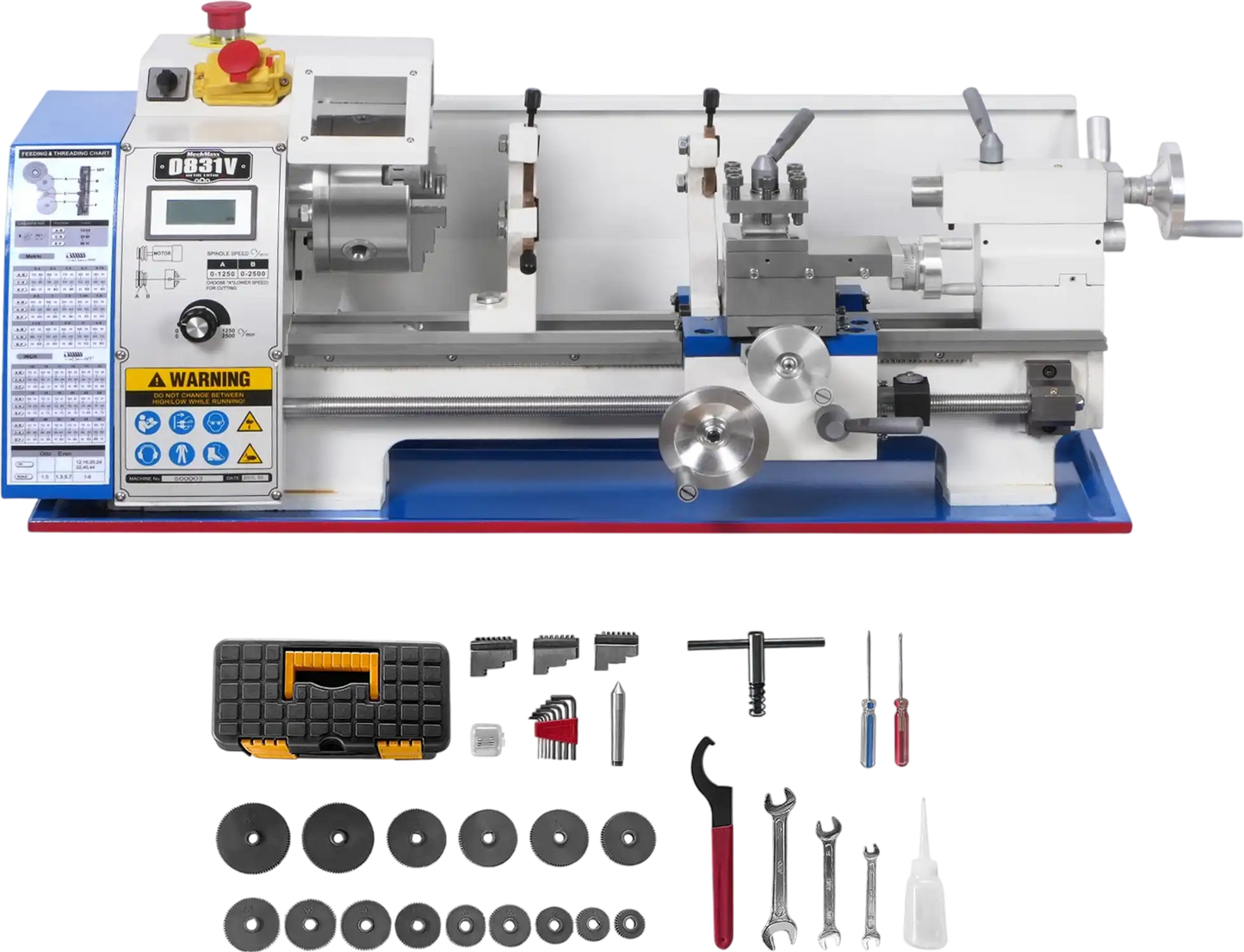 MechMaxx 0831V Metal Lathe 8" x 16" Benchtop Mini High Precision Brushless Motor Variable Speed 1.5 HP 0-2500 RPM 1.5" Spindle Bore New