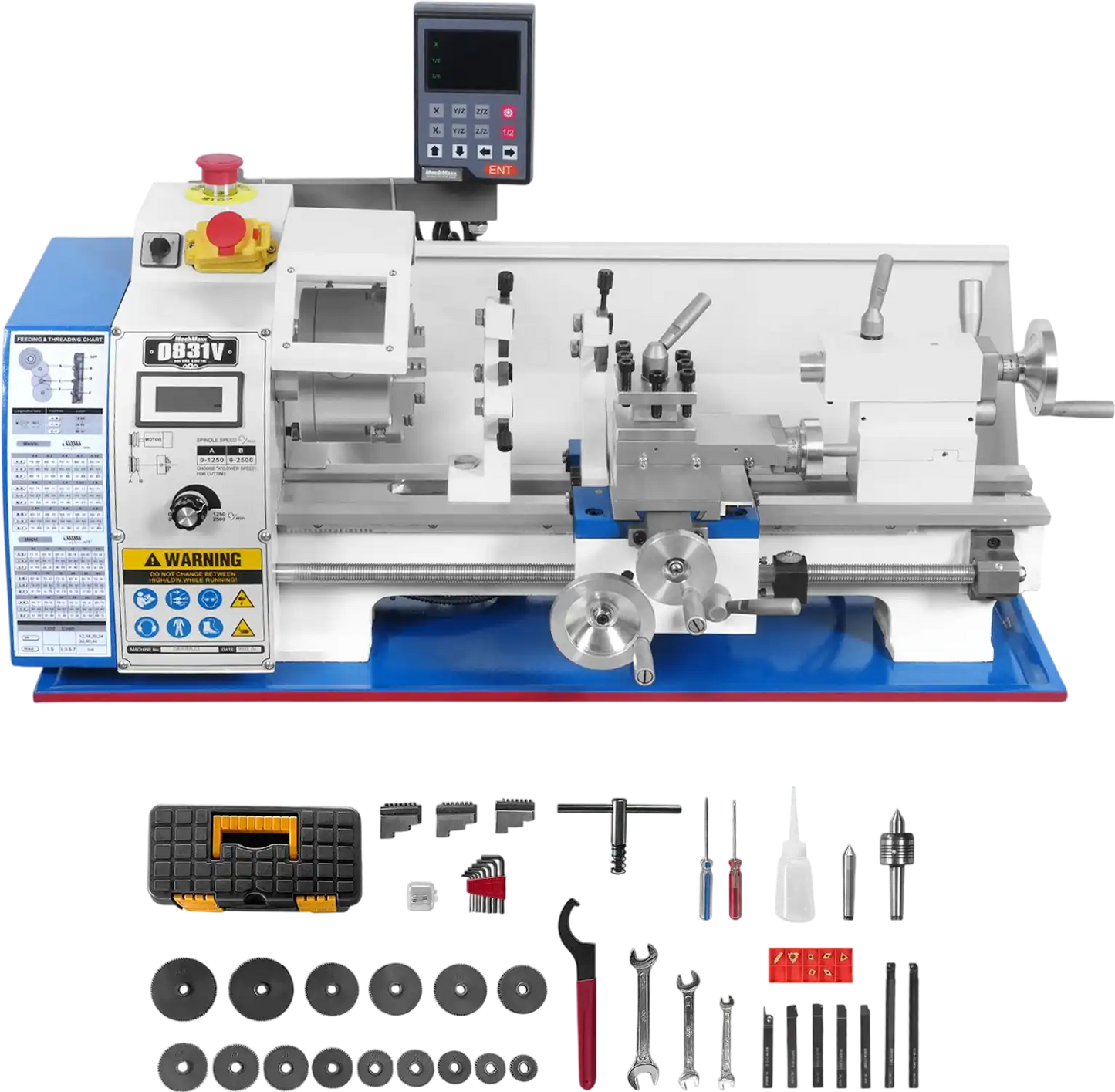 MechMaxx 0831VD Metal Lathe 8" x 16" Benchtop Mini Lathe DRO 1.5 HP Variable Speed 1.5" Spindle Bore New