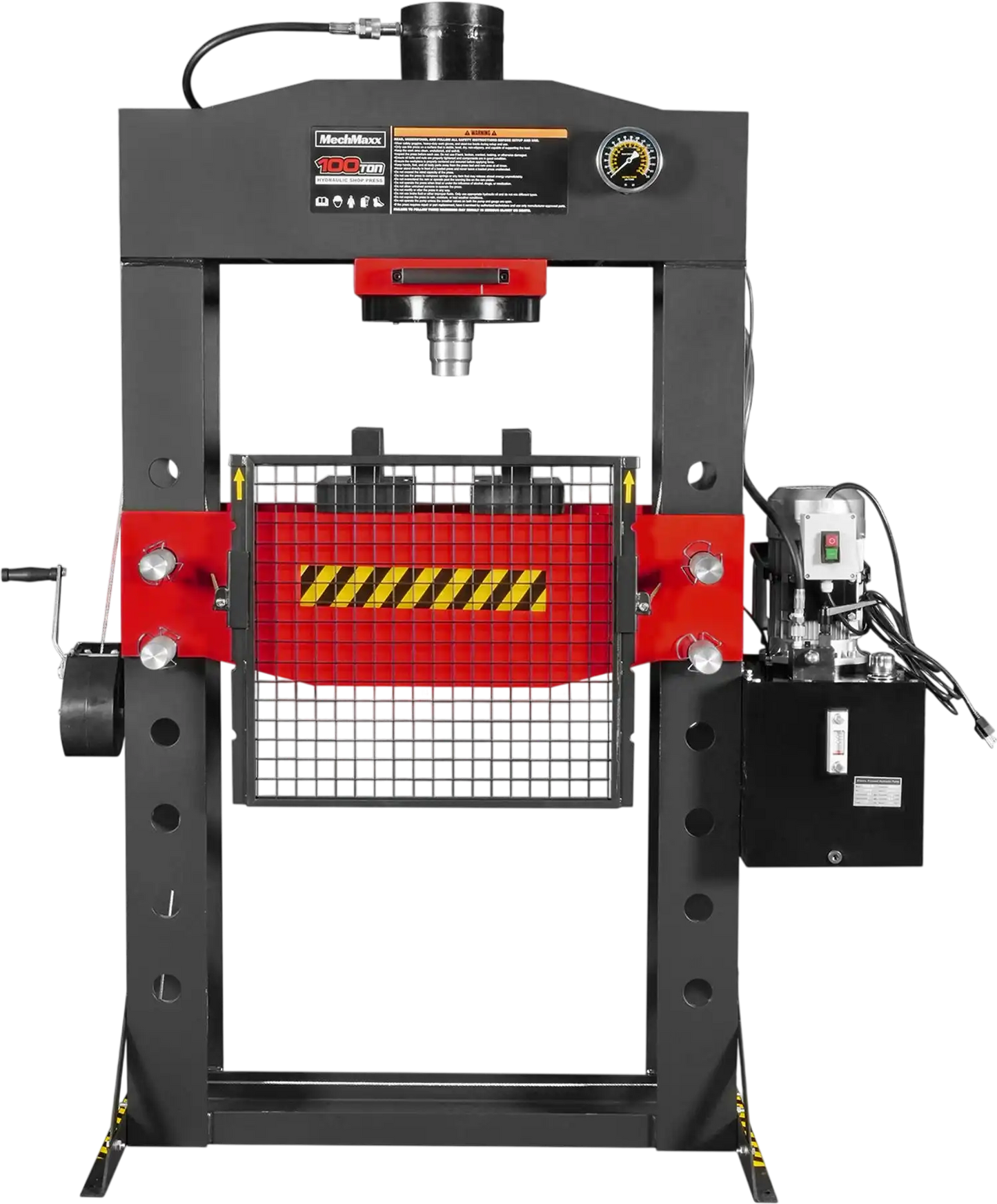 MechMaxx HSP100E Hydraulic Shop Press 100 Ton H-Frame Electric with Hand Winch 110V Motor Safety Guard New