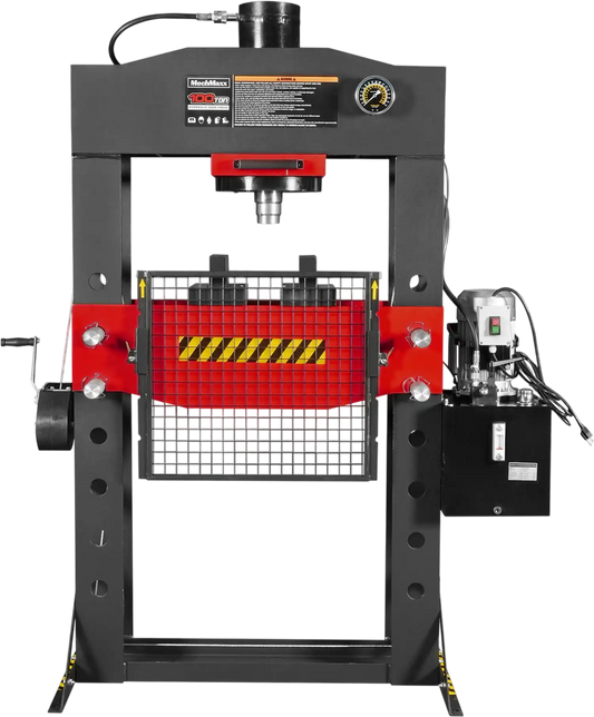 MechMaxx HSP100E Hydraulic Shop Press 100 Ton H-Frame Electric with Hand Winch 110V Motor Safety Guard New