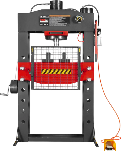 MechMaxx HSP100 Hydraulic Shop Press 100 Ton H-Frame Air/Hydraulic Hand Winch Foot Pedal Safety Guard Fully Welded Steel Frame New