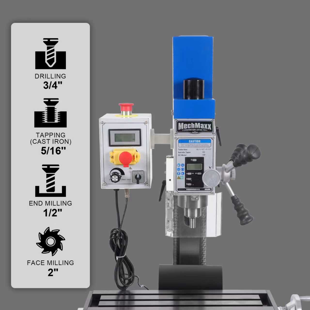 MechMaxx 1030VC Combination Lathe Milling Machine 1.5 HP 10" x 30" Variable Speed Benchtop Metalworking Drilling High Precision New
