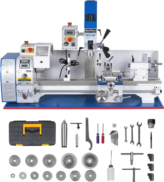 MechMaxx 1030VC Combination Lathe Milling Machine 1.5 HP 10" x 30" Variable Speed Benchtop Metalworking Drilling High Precision New