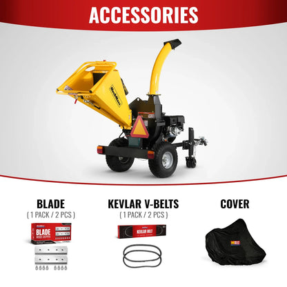 MechMaxx P4205 Wood Chipper 5" Electric Start DUCAR 420cc 15 HP Gasoline Engine Powered Disc with Taillight New
