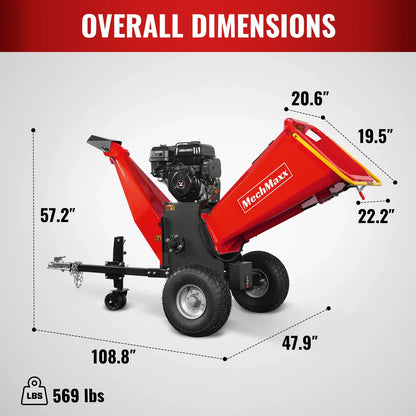 MechMaxx P4206 Wood Chipper 6" Electric Start ZONSEN 420cc 13.4HP Gasoline Engine Powered Drum New