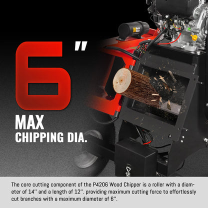 MechMaxx P4206 Wood Chipper 6" Electric Start ZONSEN 420cc 13.4HP Gasoline Engine Powered Drum New