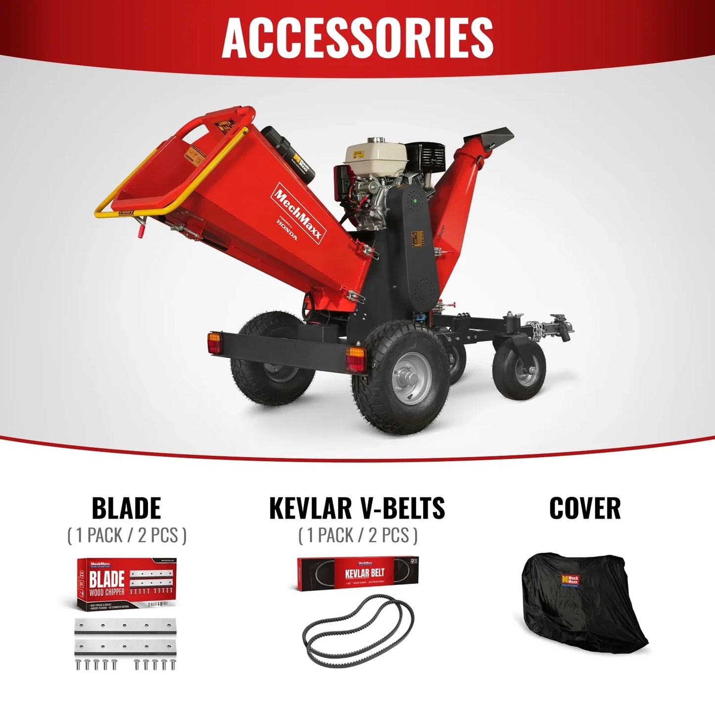 MechMaxx B150 Wood Chipper 6" Honda Electric Start Gas Powered 4-Wheel Drum with Taillight New