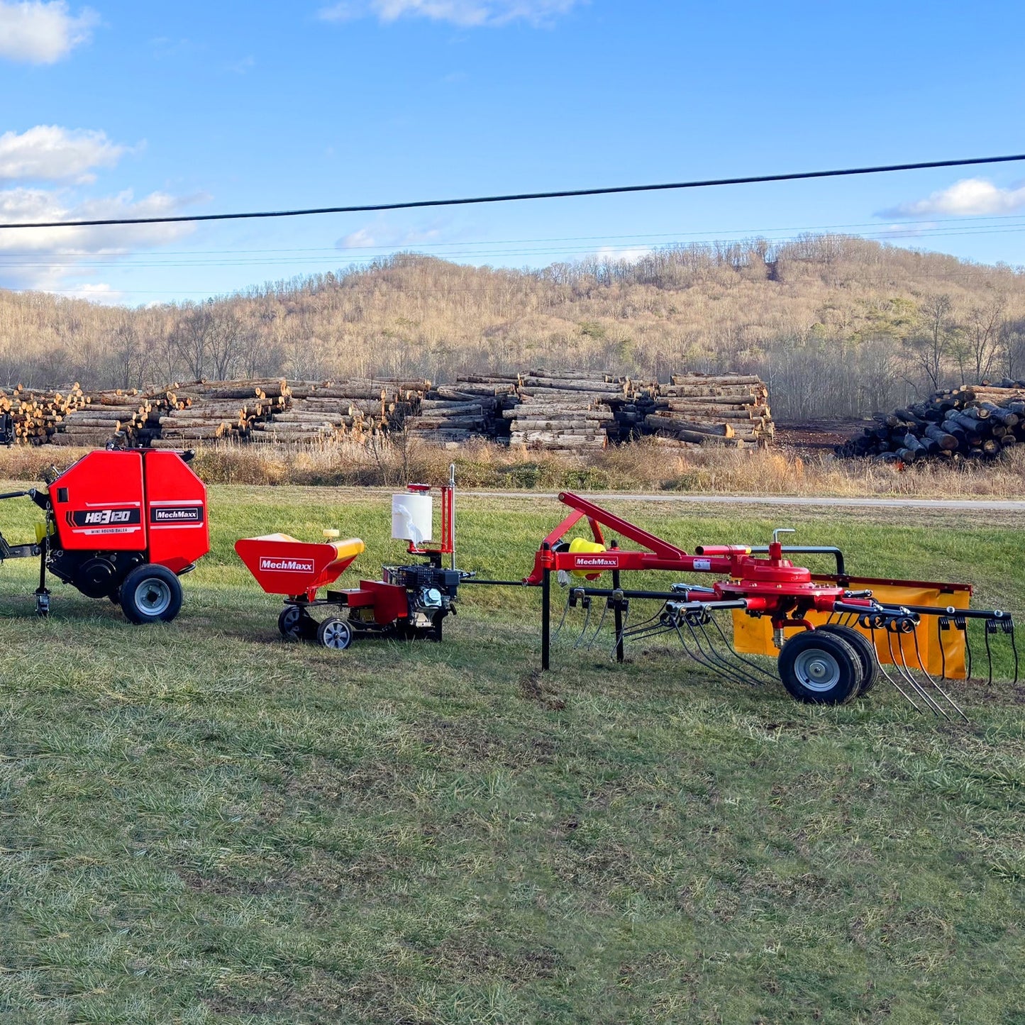 MechMaxx HB3120, HW20, HT100 Hay Equipment Bundles Hay Baler Hay Wrapper Hay Rake Tedder Bundle New