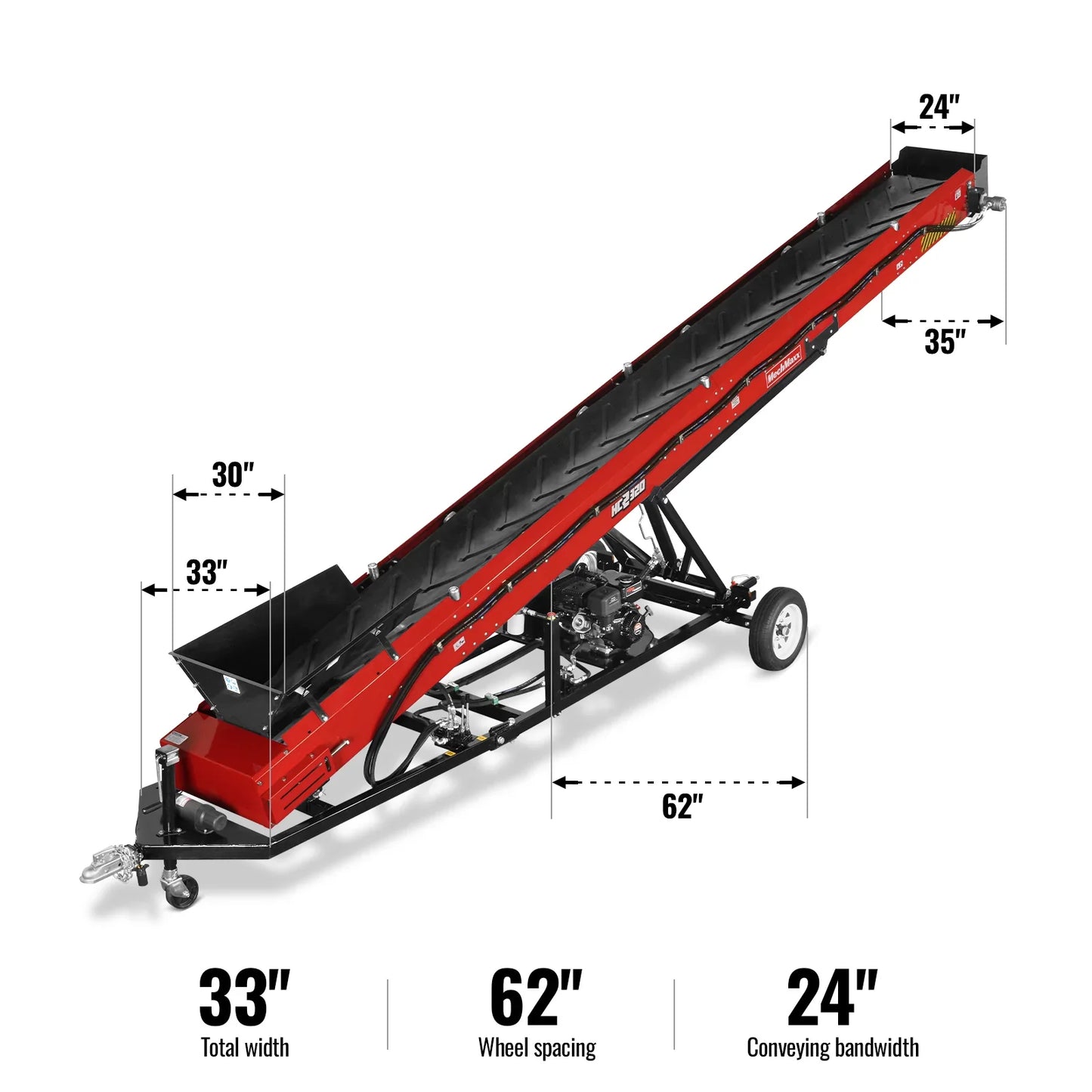 MechMaxx HC2320 Firewood Conveyor Heavy Duty 9HP 270cc Gas Powered 180" Lift Height 276" Length 24" Width New