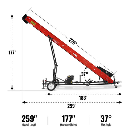 MechMaxx HC2320 Firewood Conveyor Heavy Duty 9HP 270cc Gas Powered 180" Lift Height 276" Length 24" Width New