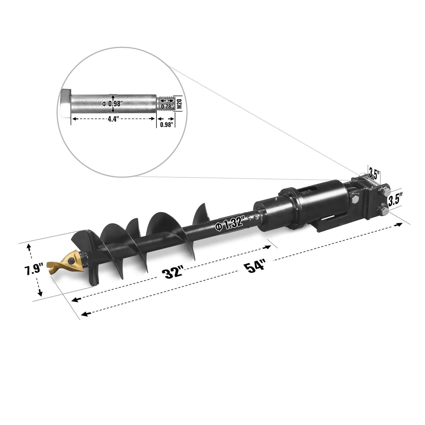 MechMaxx 150542 Auger Attachment 32x8" for Mini Compact Excavator New