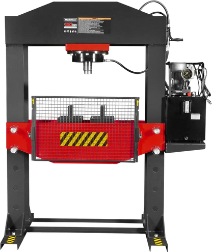 MechMaxx HSP150E Hydraulic Shop Press 150 Ton H-Frame Electric Double-Acting Cylinder Chain-Driven Table Lift 110V Motor Safety Guard New