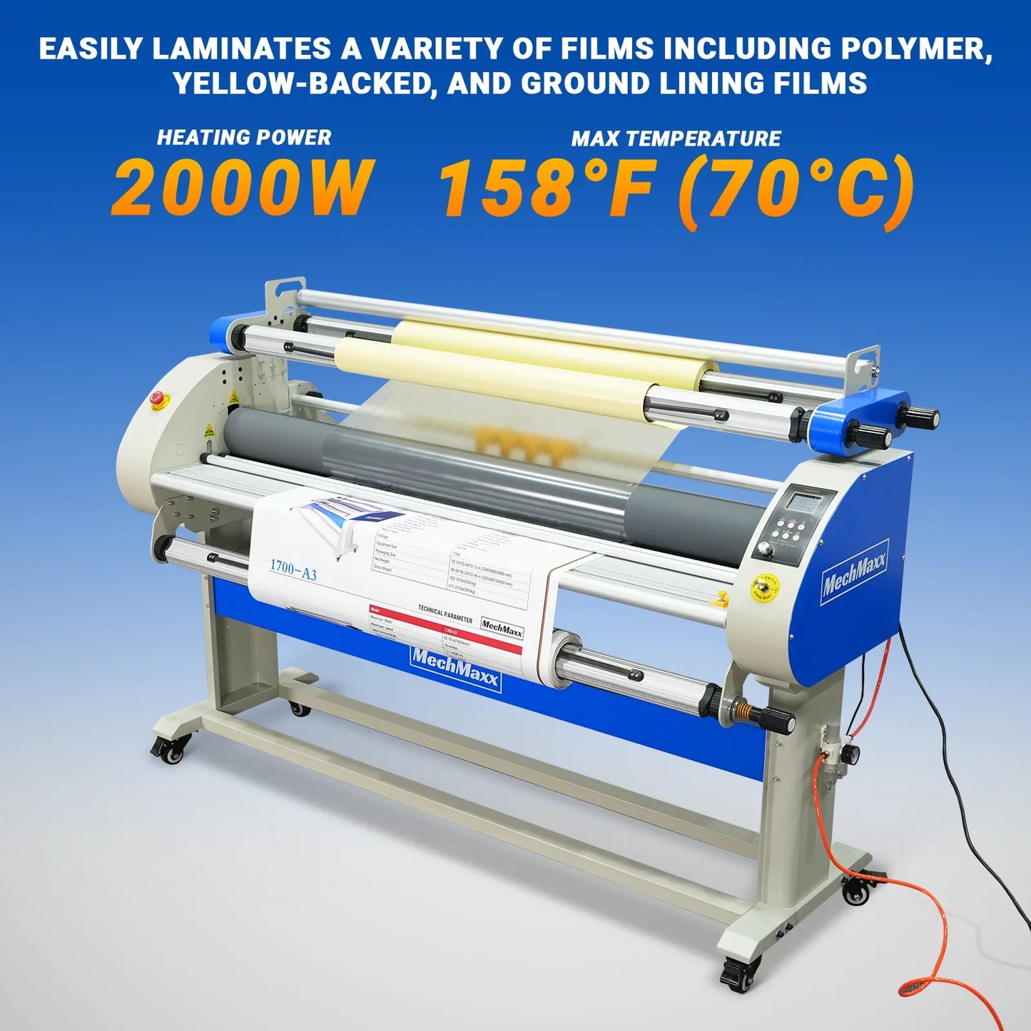 MechMaxx 1700-A3 Laminator 67" Wide Format Full Auto Cold & Heat Assisted Pneumatic Machine 4 Trimmers Digital Control New