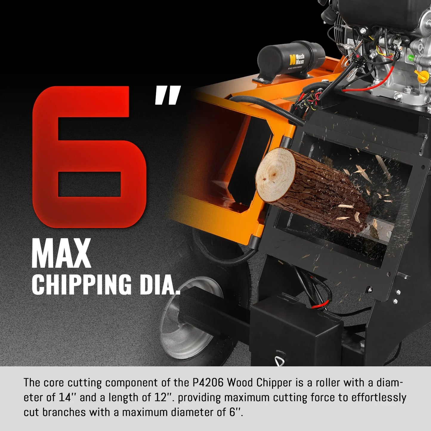 MechMaxx P4206 Wood Chipper 6" Electric Start ZONSEN 420cc 13.4 HP Gasoline Engine Powered Drum New