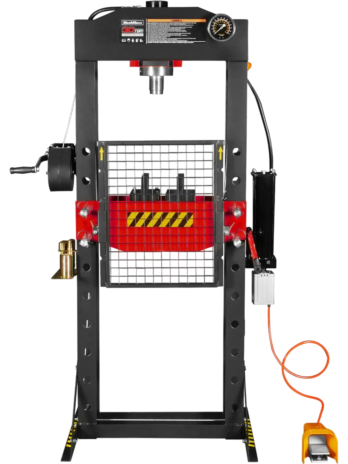 MechMaxx HSP30 Hydraulic Shop Press 30 Ton H-Frame Air/Hydraulic with Hand Winch Press Pin Kit Safety Guard Foot Pedal Control New