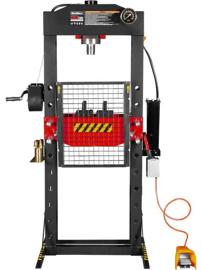 MechMaxx HSP30 Hydraulic Shop Press 30 Ton H-Frame Air/Hydraulic with Hand Winch Press Pin Kit Safety Guard Foot Pedal Control New