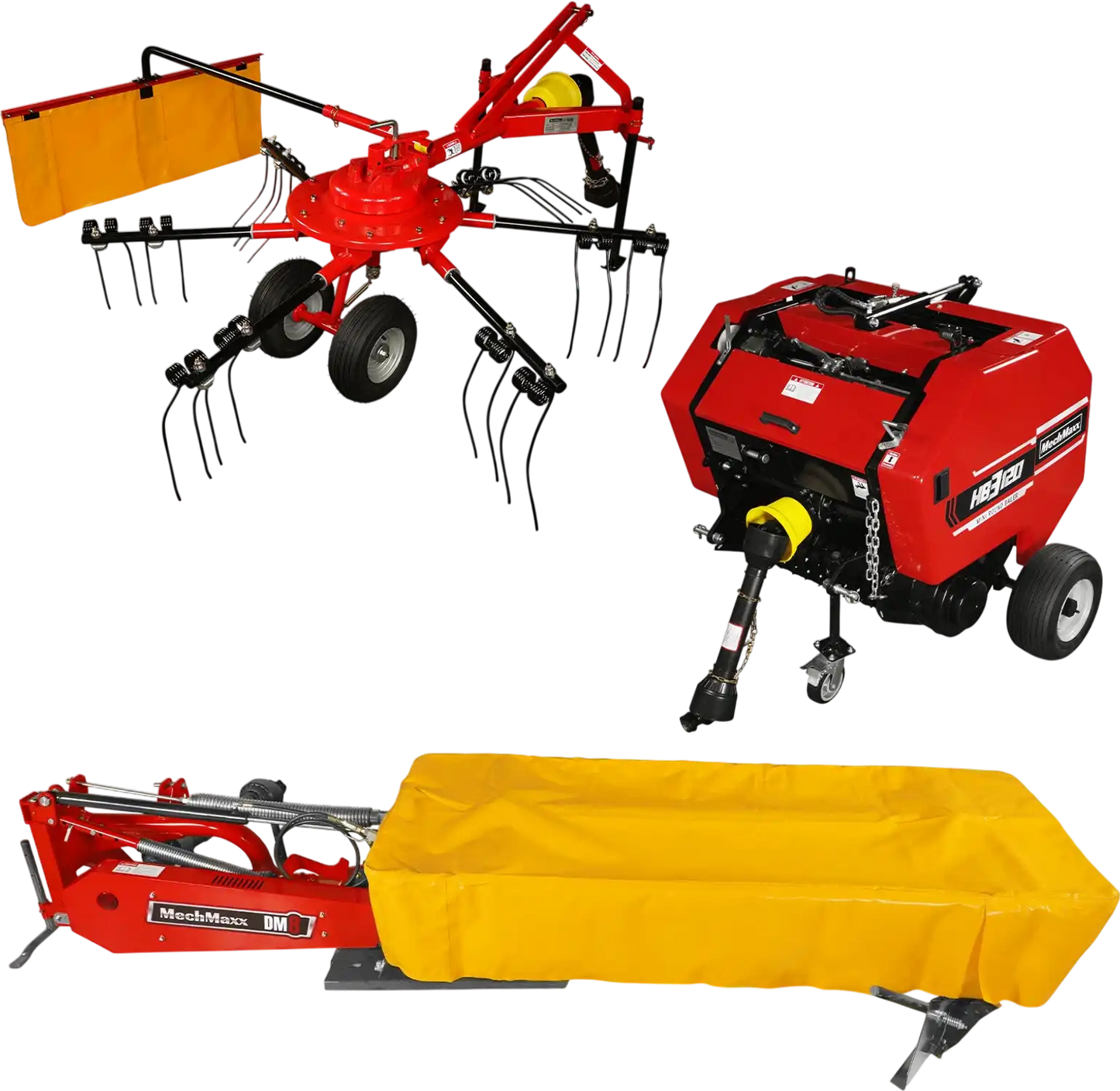 MechMaxx HB3120, HT100, DM8 Hay Equipment Bundles Hay Baler Hay Rake Tedder Disc Mower Bundle New