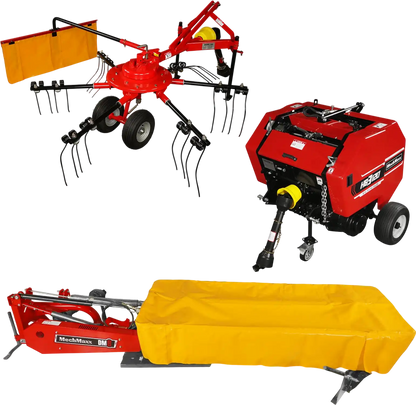 MechMaxx HB3120, HT100, DM8 Hay Equipment Bundles Hay Baler Hay Rake Tedder Disc Mower Bundle New