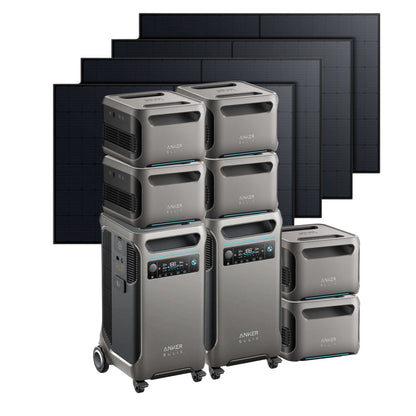 2 Anker SOLIX F3800 Portable Power Station with 6 x BP3800 Battery and 4 x 410W Rigid Solar Panels