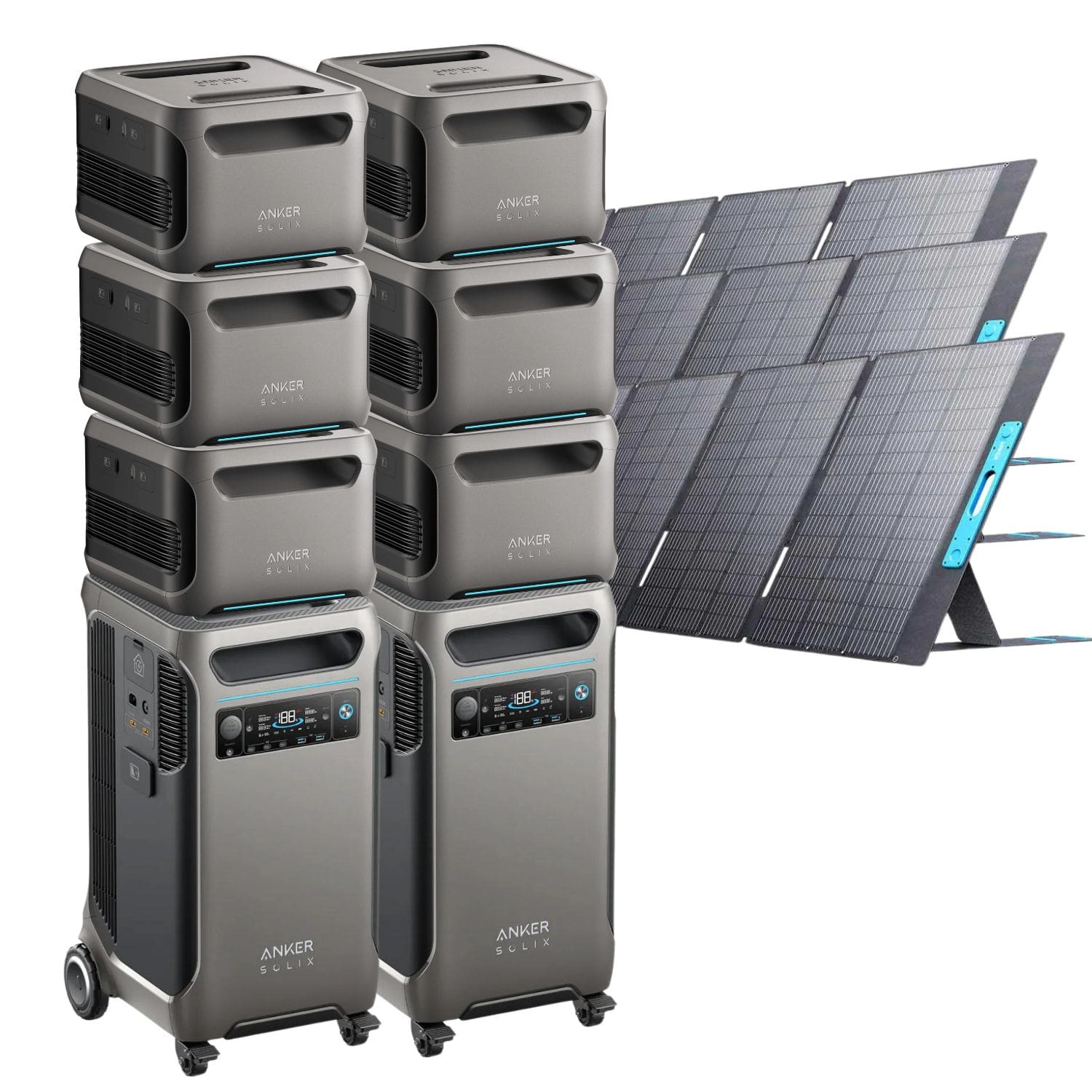 2 Anker SOLIX F3800 with 6 Expansion Battery and 3 400W Solar Panels