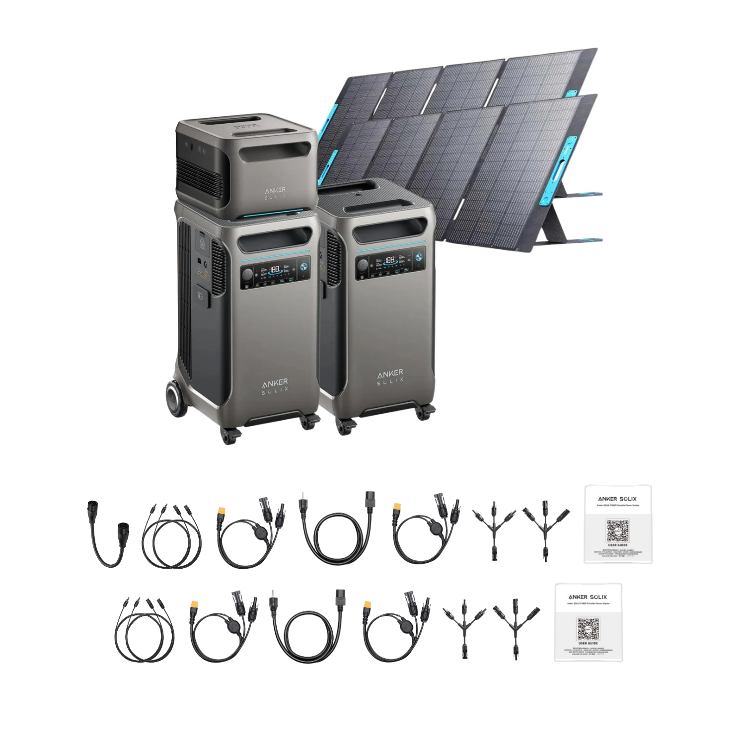 2 x SOLIX F3800 + Double Power Hub + 1 x Expansion Battery + 2 x 400W Portable Solar Panel Inclusions