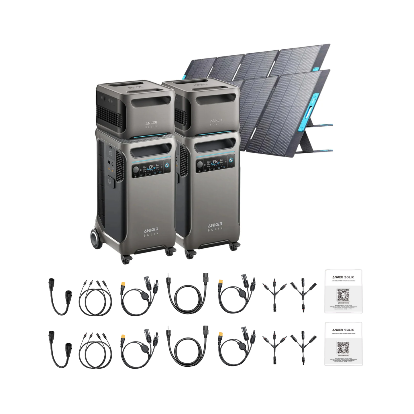 2 x SOLIX F3800 + Double Power Hub + 2 x Expansion Battery + 2 x 400W Portable Solar Panel Inclusions 