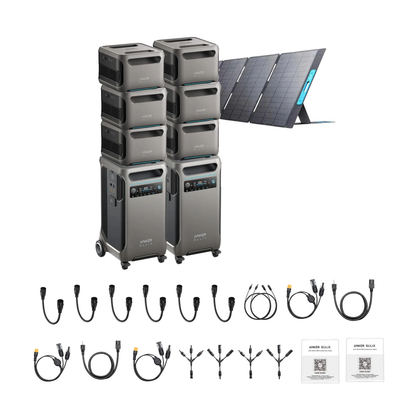 2 x SOLIX F3800 + Double Power Hub + 6 x Expansion Battery + 1 x 400W Portable Solar Panel Inclusions 