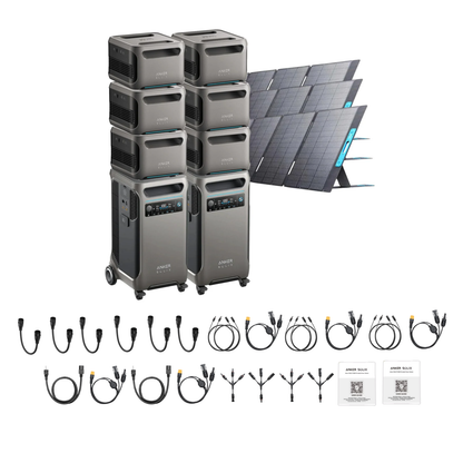 2 x SOLIX F3800 + Double Power Hub + 6 x Expansion Battery + 3 x 400W Portable Solar Panel Inclusions 