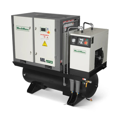 MechMaxx ML15 Air Compressor 15HP Rotary Screw with Dryer 105-Gal ASME Tank 45 CFM 116 PSI 230V 3-Phase Industrial Grade New