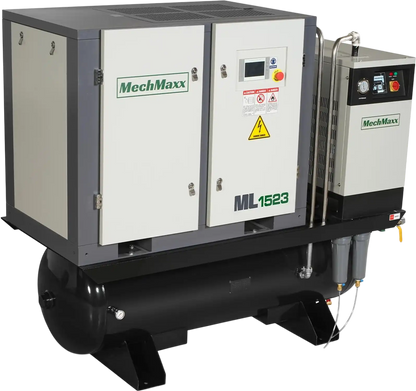 MechMaxx ML15 Air Compressor 15HP Rotary Screw with Dryer 105-Gal ASME Tank 45 CFM 116 PSI 230V 3-Phase Industrial Grade New