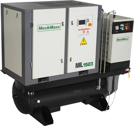 MechMaxx ML15 Air Compressor 15HP Rotary Screw with Dryer 105-Gal ASME Tank 45 CFM 116 PSI 230V 3-Phase Industrial Grade New