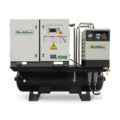 MechMaxx ML1046 Rotary Screw Air Compressor 10HP Combined with Dryer 66-Gal ASME Tank 32 CFM 116 PSI 460V 3-Phase Industrial Grade New