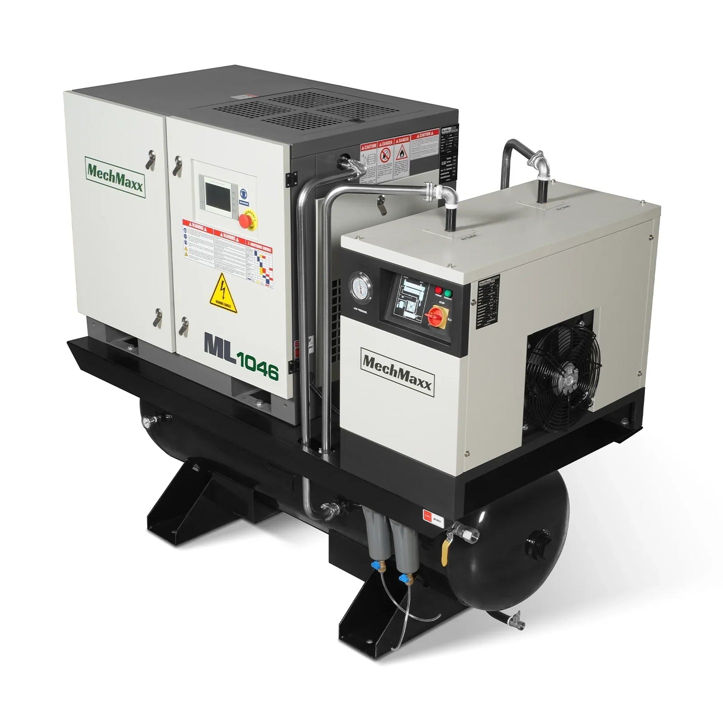 MechMaxx ML1046 Rotary Screw Air Compressor 10HP Combined with Dryer 66-Gal ASME Tank 32 CFM 116 PSI 460V 3-Phase Industrial Grade New