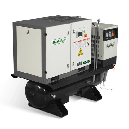 MechMaxx ML1046 Rotary Screw Air Compressor 10HP Combined with Dryer 66-Gal ASME Tank 32 CFM 116 PSI 460V 3-Phase Industrial Grade New