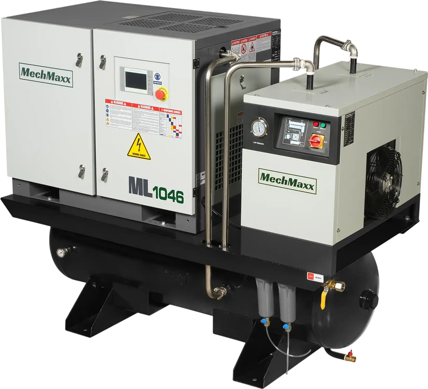 MechMaxx ML1046 Rotary Screw Air Compressor 10HP Combined with Dryer 66-Gal ASME Tank 32 CFM 116 PSI 460V 3-Phase Industrial Grade New