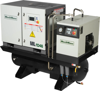 MechMaxx ML1046 Rotary Screw Air Compressor 10HP Combined with Dryer 66-Gal ASME Tank 32 CFM 116 PSI 460V 3-Phase Industrial Grade New
