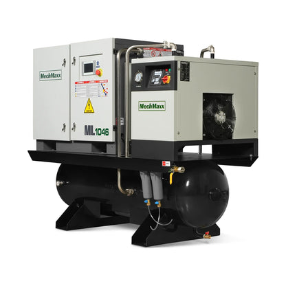 MechMaxx ML1046 Rotary Screw Air Compressor 10HP Combined with Dryer 66-Gal ASME Tank 32 CFM 116 PSI 460V 3-Phase Industrial Grade New