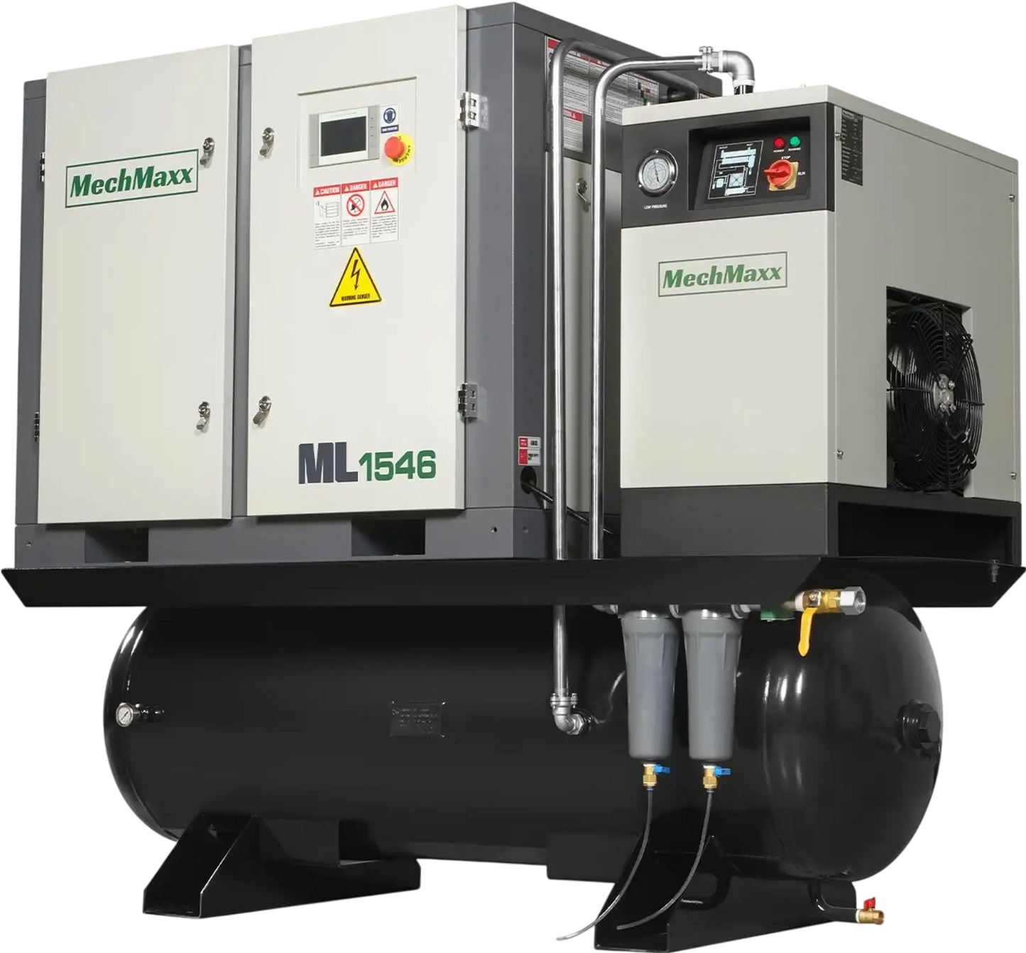 MechMaxx ML1546 Rotary Screw Air Compressor 15HP Combined with Dryer 105-Gal ASME Tank 45 CFM 116 PSI 460V 3-Phase Industrial Grade New