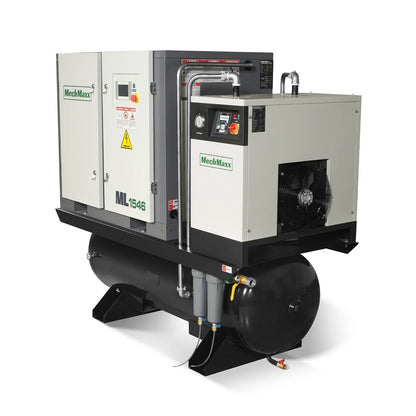 MechMaxx ML1546 Rotary Screw Air Compressor 15HP Combined with Dryer 105-Gal ASME Tank 45 CFM 116 PSI 460V 3-Phase Industrial Grade New