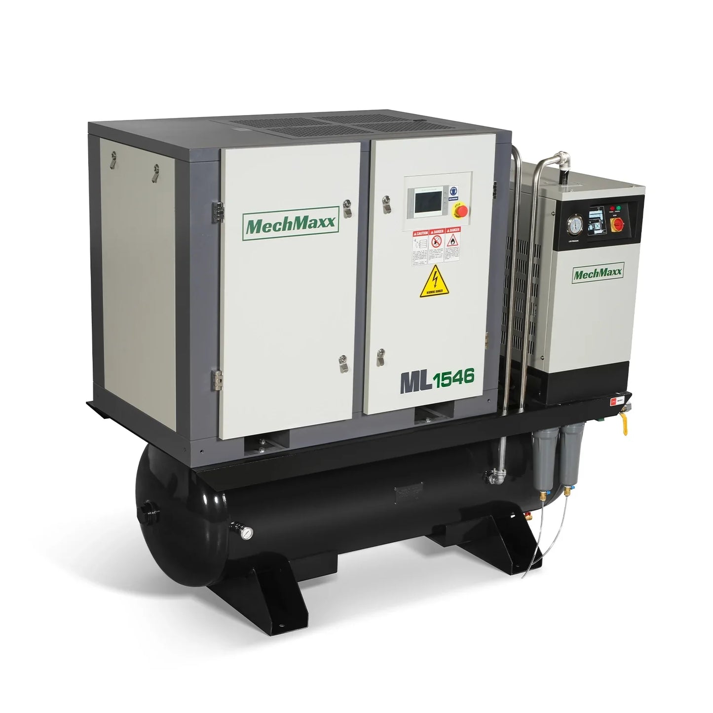 MechMaxx ML1546 Rotary Screw Air Compressor 15HP Combined with Dryer 105-Gal ASME Tank 45 CFM 116 PSI 460V 3-Phase Industrial Grade New