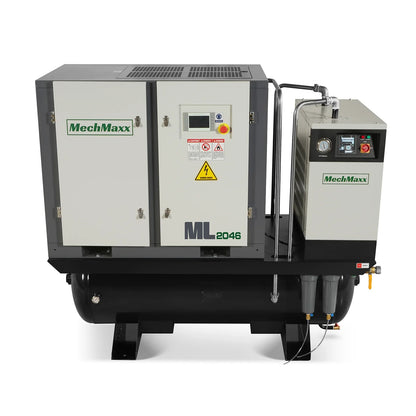 MechMaxx ML2046 Air Compressor 20HP Rotary Screw with Dryer 105-Gal ASME Tank 78 CFM 116 PSI 460V 3-Phase Industrial Grade New