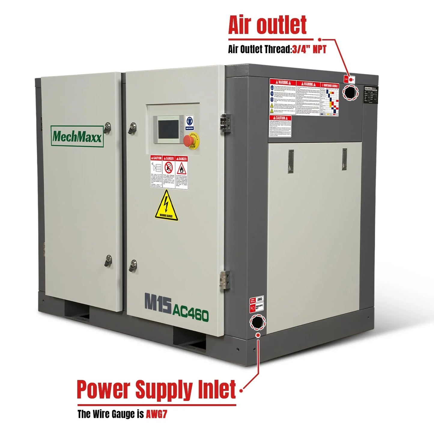 MechMaxx M15AC460 Rotary Screw Air Compressor 15HP 45 CFM 116 PSI 460V 3-Phase Industrial-Grade New