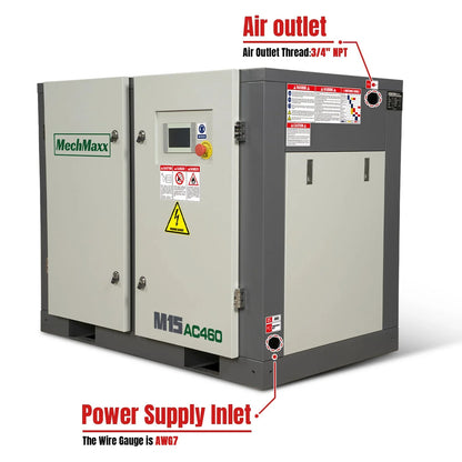 MechMaxx M15AC460 Rotary Screw Air Compressor 15HP 45 CFM 116 PSI 460V 3-Phase Industrial-Grade New