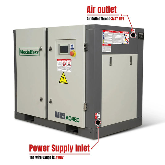 MechMaxx M15AC460 Rotary Screw Air Compressor 15HP 45 CFM 116 PSI 460V 3-Phase Industrial-Grade New