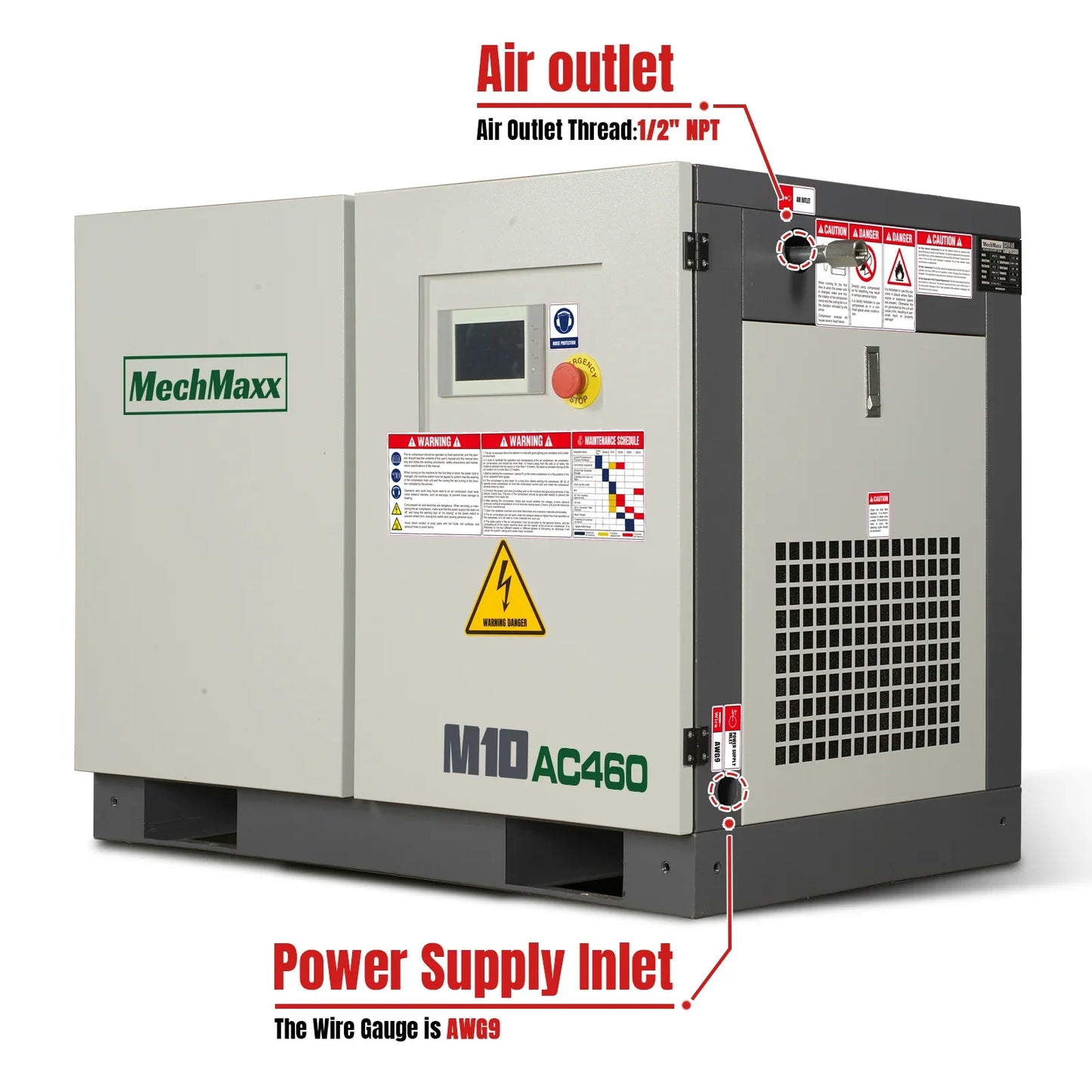 MechMaxx M10AC460 Rotary Screw Air Compressor 10HP 32 CFM 116 PSI 460V 3-Phase Industrial-Grade New