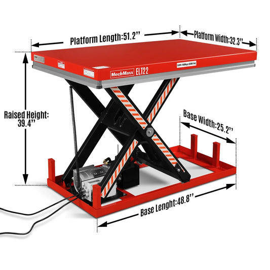 MechMaxx ELT22 Lift Table 2200 lbs Capacity Electric Hydraulic 51.2" x 32.3" Platform 39.4" Lift Height UL Certified Motor New