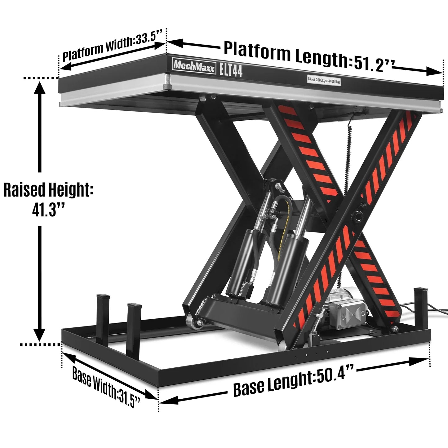 MechMaxx ELT44 Lift Table 4400 lbs Capacity Stationary Powered Hydraulic 51.2" x 33.5" Platform 41.3" Lift Height UL Certified Motor New