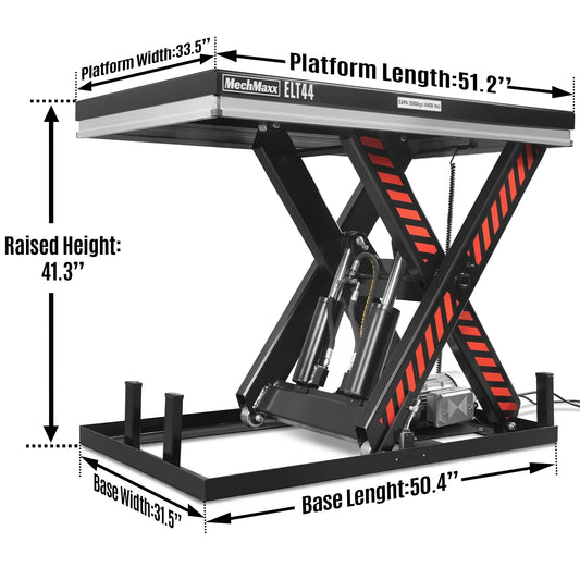 MechMaxx ELT44 Lift Table 4400 lbs Capacity Stationary Powered Hydraulic 51.2" x 33.5" Platform 41.3" Lift Height UL Certified Motor New